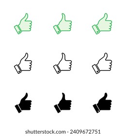 Thumbs up icon set. Hand like. Like icon vector. 