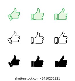 Thumbs up icon set. Hand like. Like icon vector. 