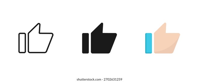 Thumbs up icon set. Hand like. Outline, solid and flat styles for feedback and reaction, like social media icons. Vector illustration.
