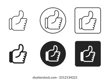 Thumbs Up Icon Set. Like, Favorite, Admire, Endorse, Finger Up, I like Icons Vector Illustration Collection on Transparent Background. Editable Stroke. Filled, Line and Stroke Style Icon