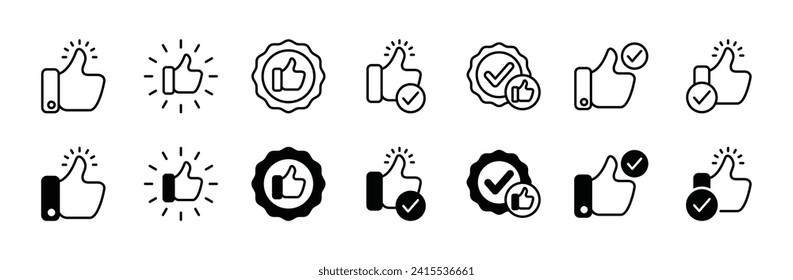 Thumbs up icon set. Well done, like confirm, and positive comments thin line icon symbol for apps and websites. Vector illustration