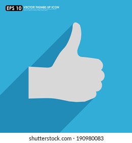 Thumbs up icon with shadow on blue background - like & favorite concept
