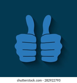 thumbs up icon  with shadow on a blue background