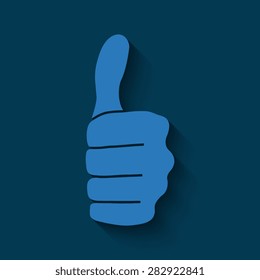 thumbs up icon  with shadow on a blue background