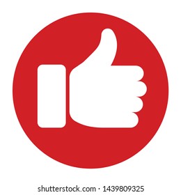 Thumbs up icon vector isolated on flat red round button illustration