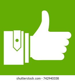 Thumbs up icon white isolated on green background. Vector illustration