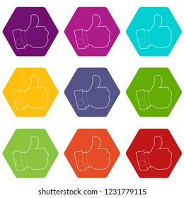 Thumbs up icons 9 set coloful isolated on white for web