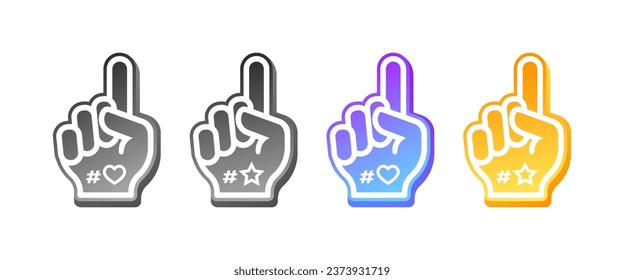 Thumbs up icons. Different styles, color, thumbs up with hashtag, thumbs up icons. Vector icons