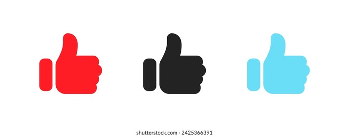 Thumbs up icons. Flat, color, thumbs up set, like button design, thumbs up. Vector icons