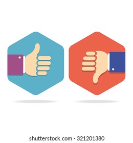 Thumbs Up Icons Set. Flat Style for Social Network. Vector illustration
