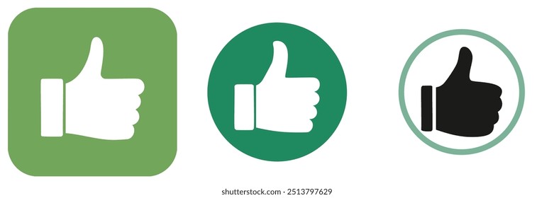 Thumbs up icons set, green and white. Set of thumbs up icons in various colors and shapes. Perfect for website design, social media, and presentations.