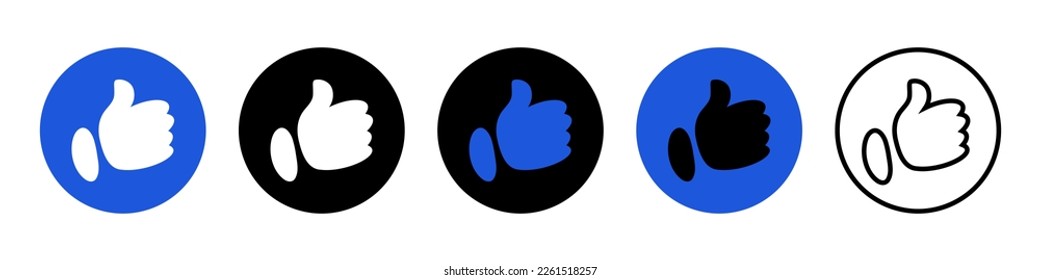 Thumbs up icons set. Hand like icons. Positive rating. Liked. Modern icons for social media and app. Vector isolated on white background.