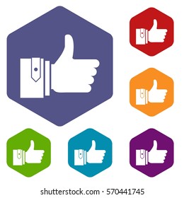 Thumbs up icons set rhombus in different colors isolated on white background