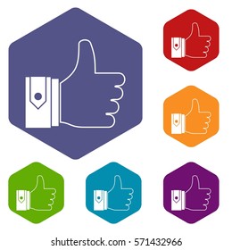 Thumbs up icons set rhombus in different colors isolated on white background