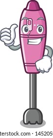 Thumbs up immersion blender placed in character box