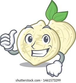 Thumbs up jicama slices in a cartoon bowl