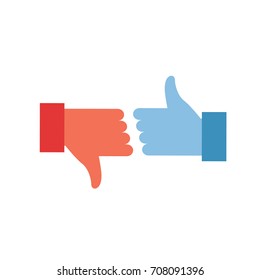 Thumbs up like and dislike colored vector elements