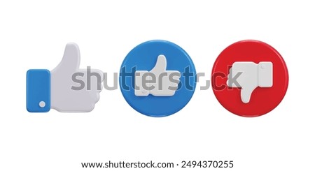 Thumbs up like and dislike icon set 3d rendering vector illustration