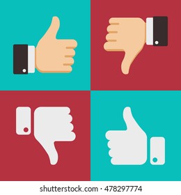 Thumbs up like dislike icons for social network web app like. Symbol hand with thumb up. Vector illustration