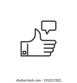 Thumbs up like feedback line icon. linear style sign for mobile concept and web design. Appreciation, speech bubble outline vector icon. Symbol, logo illustration. Pixel perfect vector graphics
