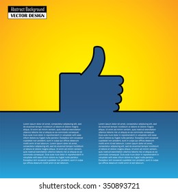 thumbs up or like hand vector icon in blue and on orange background for social media websites and mobile apps with space for writing messages