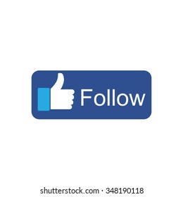 thumbs up or like hand vector label icon with follow text written on it for social media websites and mobile apps