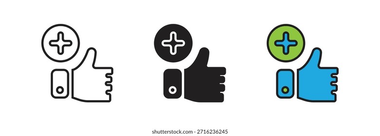 Pulgares hacia arriba como colección de íconos con un Botón de anuncios, ideal para la participación en redes sociales, sistemas de Comentarios e interacciones positivas con los usuarios.