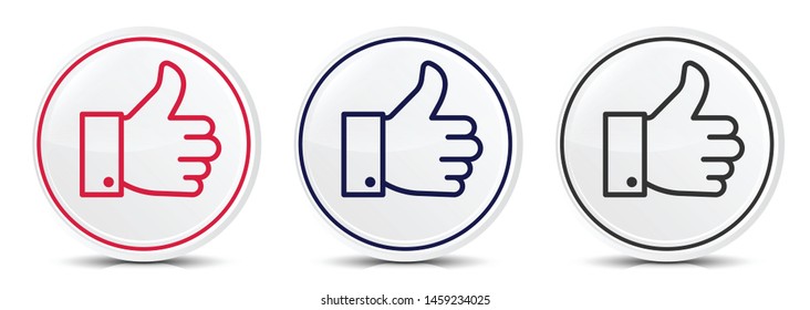 Thumbs up like icon crystal flat round button set illustration design isolated on white background