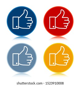 Thumbs up like icon isolated on trendy flat round buttons set reflected illustration design