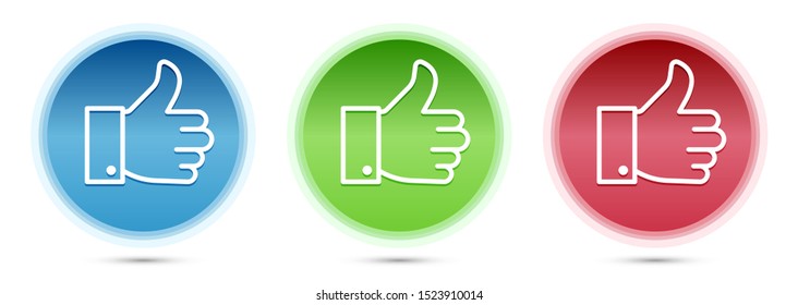 Thumbs up like icon isolated on glass round buttons set illustration