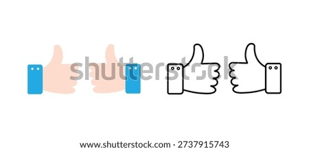 Thumbs Up Like Icon Set – Approval Hand Gesture Symbol (Flat, Glyph, Line)