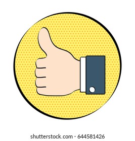 Thumbs up like icon for social networking pop art retro comic style on dot background. Hand draw vector illustration.