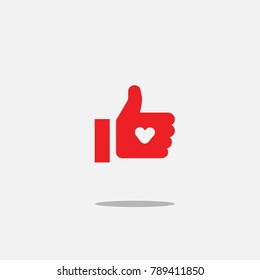 thumbs up like red human hand love button with heart symbol inside for love websites Valentine with shadow vector icon