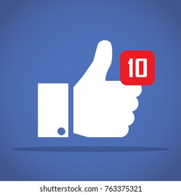 Thumbs up like social network Facebook icon with new appreciation number symbol. Idea - blogging and online messaging, social networking services Thumbs up like social network Facebook icon with new appreciation number symbol. Idea - blogging and online messaging, social networking services