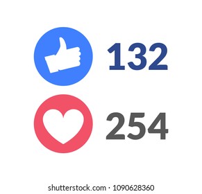 Thumbs up like social network heart icon. New likes number appreciation online. Web blogging concept.