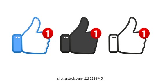 Thumbs up like a social network icon with a new thank you symbol. The idea is to run blogs and online messages, social networks. Notification icon. Vector illustration