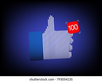 Thumbs Up Like Social Network. Icon With New Appreciation Number Symbol. Symbol Of Fnger Up. Thumb Up In Flat Style.Design Concept For Graphic, Banners, Presentations, Wallpaper. Vector Illustration.