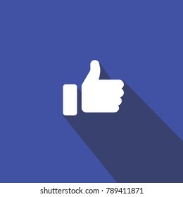 thumbs up like symbol human hand for nice or approved vector icon white hand blue background flat shadow for social media websites businesses and blogs eps10