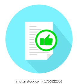 Thumbs Up Like Symbol on Paper Document Sign Simple Vector Illustration