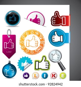 Thumbs up and like symbol on various elements