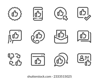 Thumbs up and Like vector line icons. Feedback and Rating outline icon set.