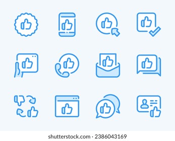 Thumbs up and Like vector line icons. Feedback and Rating outline icon set. Positive Feedback, Client Satisfaction, Great, Best Content, Review Ranking and more.