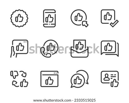 Thumbs up and Like vector line icons. Feedback and Rating outline icon set.