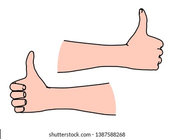 Thumbs up line art gesturing as concept of positive emotion, agreement, satisfaction, success, voting, like symbol