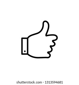 Thumbs Up Line Icon In Flat Style Vector For App, UI, Websites. Black Like Icon Vector Illustration.