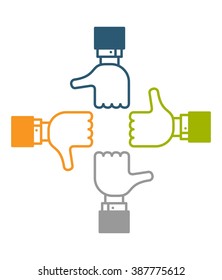 Thumbs Up line icons. Cartoon vector illustration.