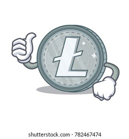 Thumbs up Litecoin character cartoon style