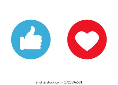 Thumbs up and love icons. Icons for social communication app. Like signs. Simple vector illustration.