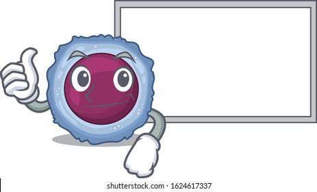 Thumbs up of lymphocyte cell cartoon design with board