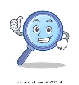 Thumbs up magnifying glass character cartoon